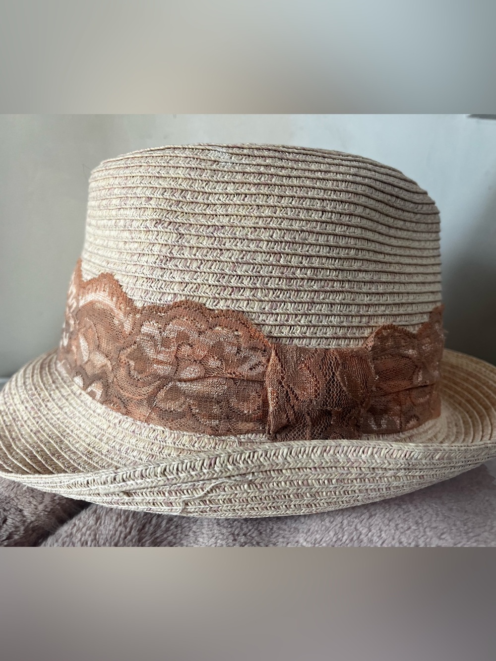 Paper Straw Fedora made in Italy, with a lace sash